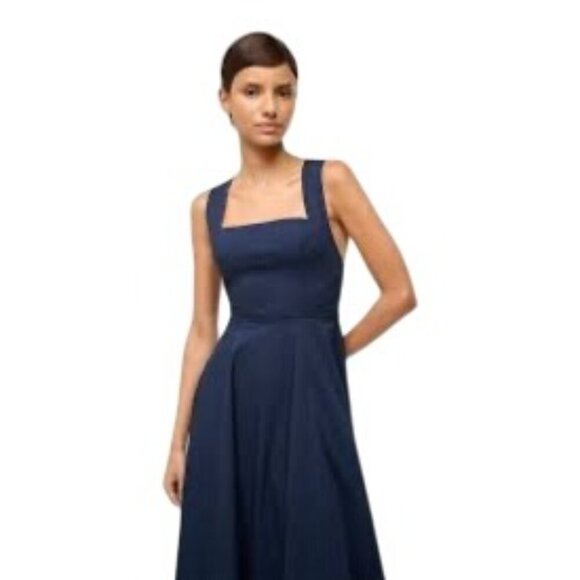 New STAUD Teresa Navy Midi Dress With Cross Back Sz 4 - Picture 6 of 8